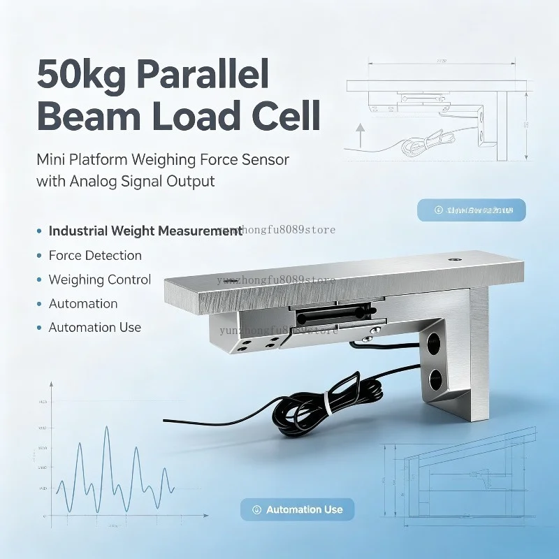 50kg Parallel Beam Load Cell, Mini Platform Weighing Force Sensor, Analog Signal Output for Weight Measurement and Control Use