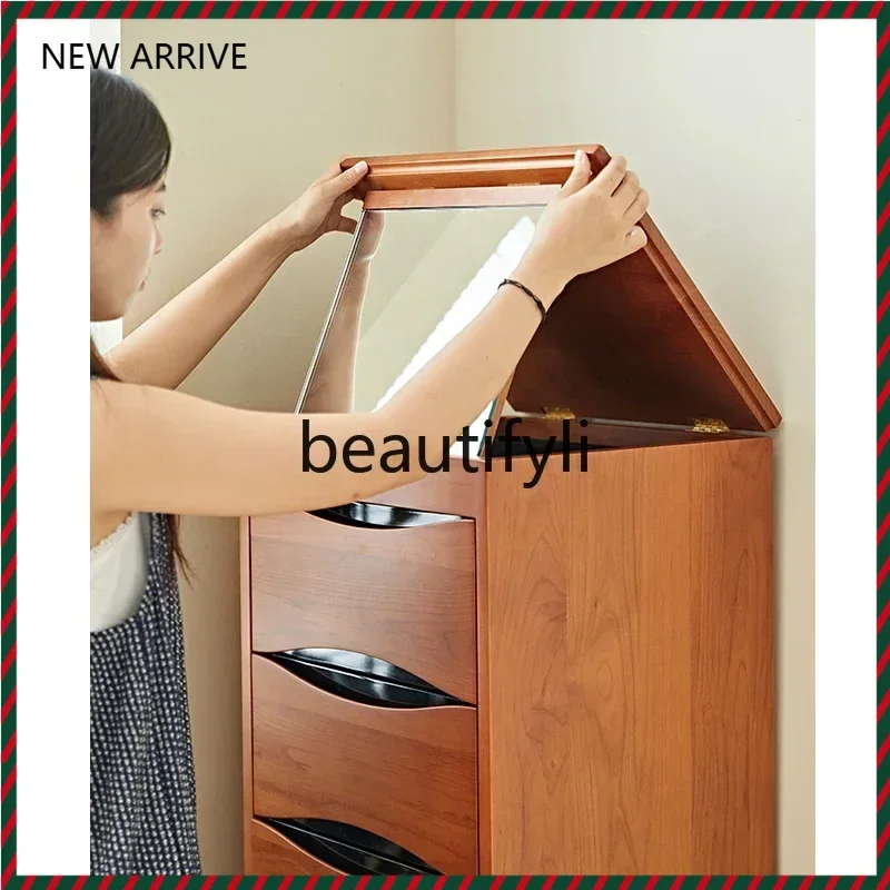 

D2520 Solid wood locker folding mirror retro multi-bucket cabinet