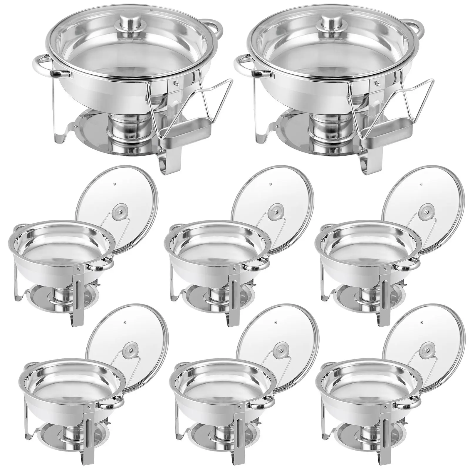 

8 PCS 5Qt Stainless Steel Round Chafing Dishes Buffet Warmer Set with Glass Lid