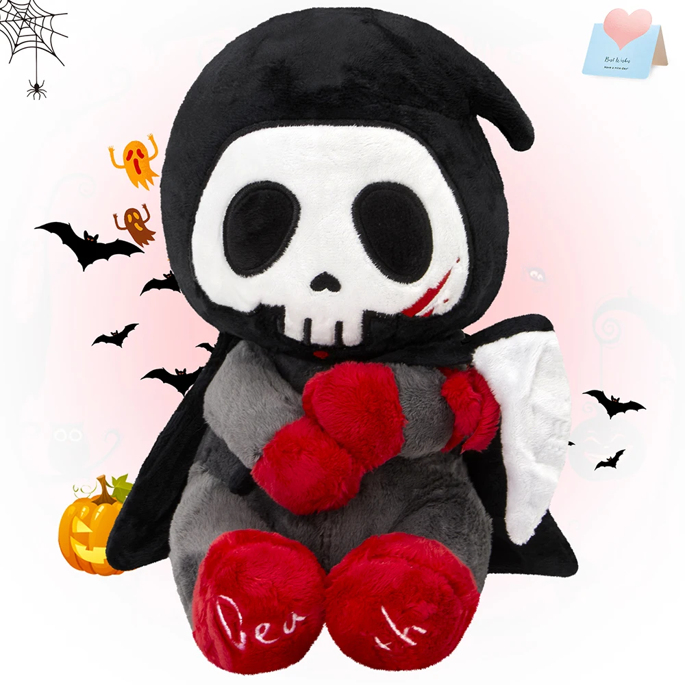 25cm Grim Reaper Doll Toys Stuffed Throw Pillow PP Cotton Scythe Devil Plush Toys Halloween Home Decorations Gift for Children