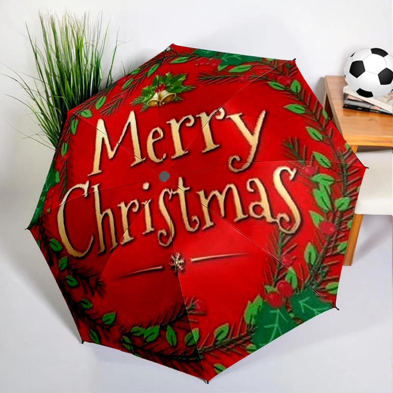 Merry Christmas Umbrella Automatic Open/close, Sturdy Iron Frame & 8-Rib Structure, Umbrella for Women & Men, Christmas Gifts