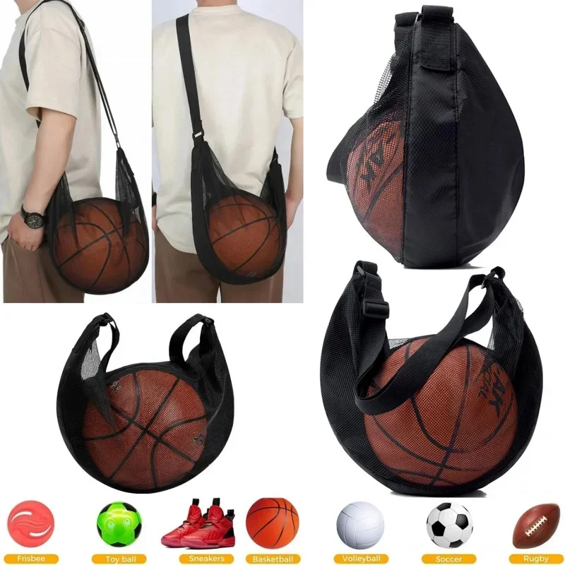 Training Gym Ball Storage Bag Anti-Tear Mesh Single Ball Crossbody Carrier With Adjustable Shoulder Strap Secure Zipper Closure