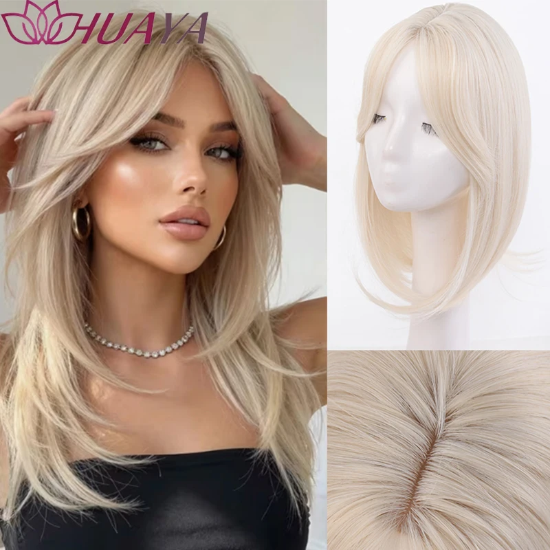 Natural Middle Part Synthetic Hair Topper 14 Inch Clip In Hairpiece for Women Thinning Hair Grey Hair Coverage Skin Like Scalp R