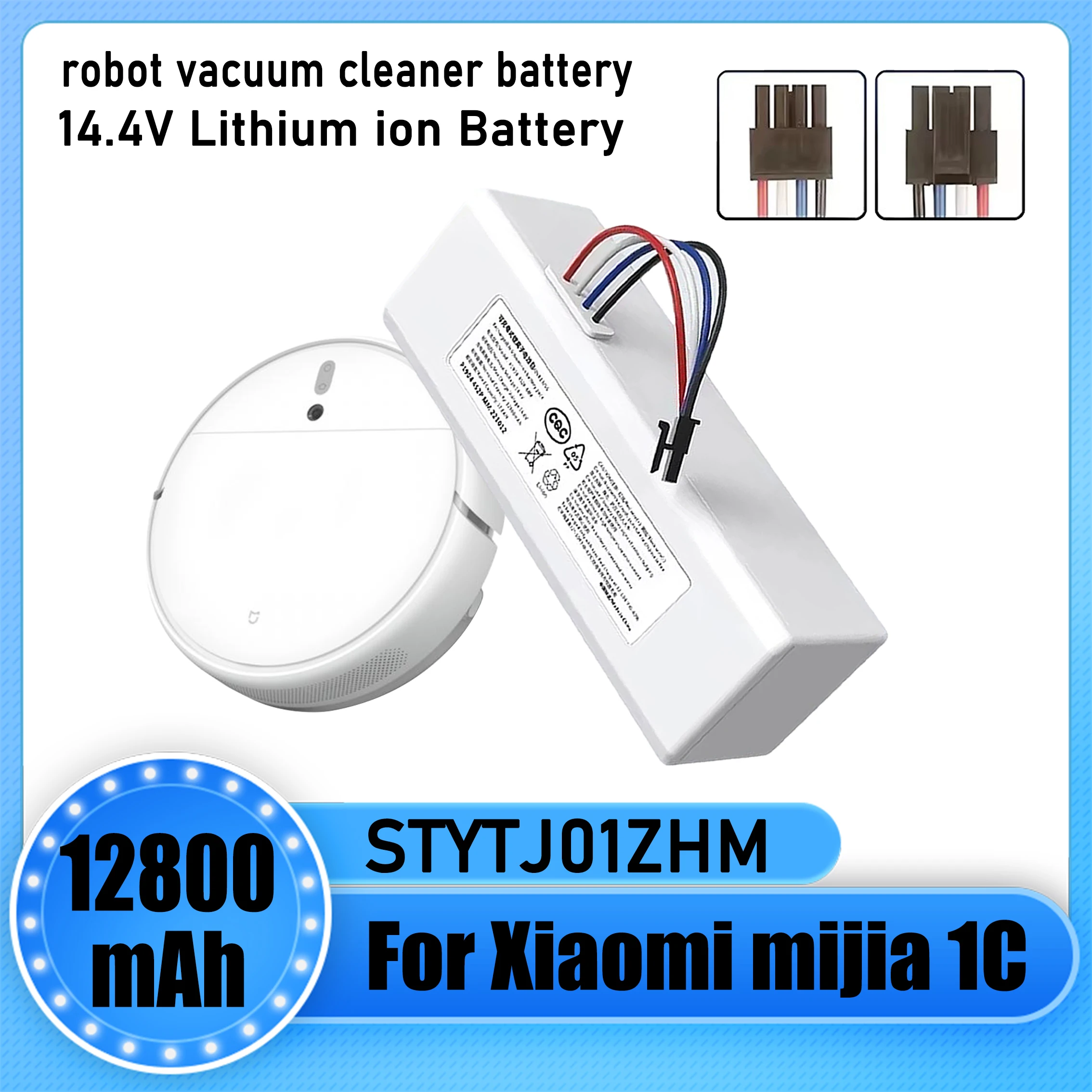 For Xiaomi Mijia 1C STYTJ01ZHM robot vacuum cleaner battery pack replacement, 14.4V 12800mAh lithium-ion battery