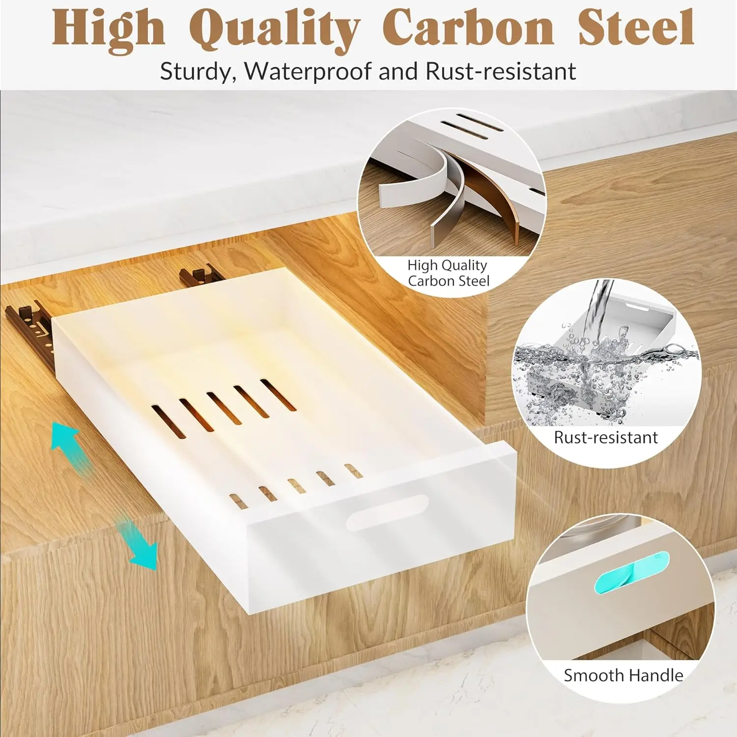 

Hbl' 2 Pack | 16.9"" Deep Pull Out Cabinet Organizer Adhesive, 12-Inch Wide Sturdy Carbon Steel Roll-Out Drawers For Face Frame