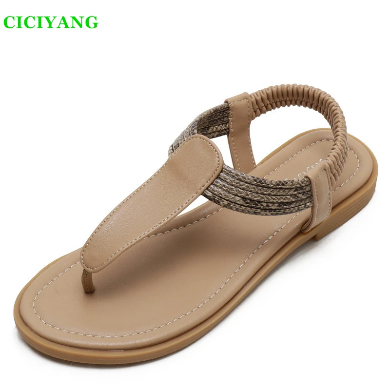 CICIYANG Flip-flops Women's 2024 summer slippers New Bohemia Flat Sandals Ladies Simple Retro Roman Shoes Plus Size 36-42