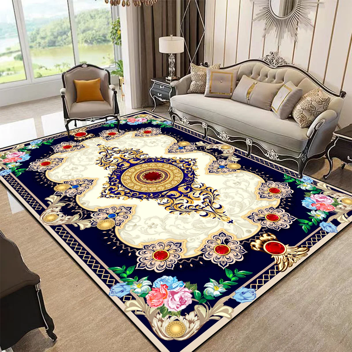 European Luxury Carpets Living Room Hall Sofa Area Rugs Luxurious Flower Decor Large Carpet Hotel Room Soft Floor Mat Washable