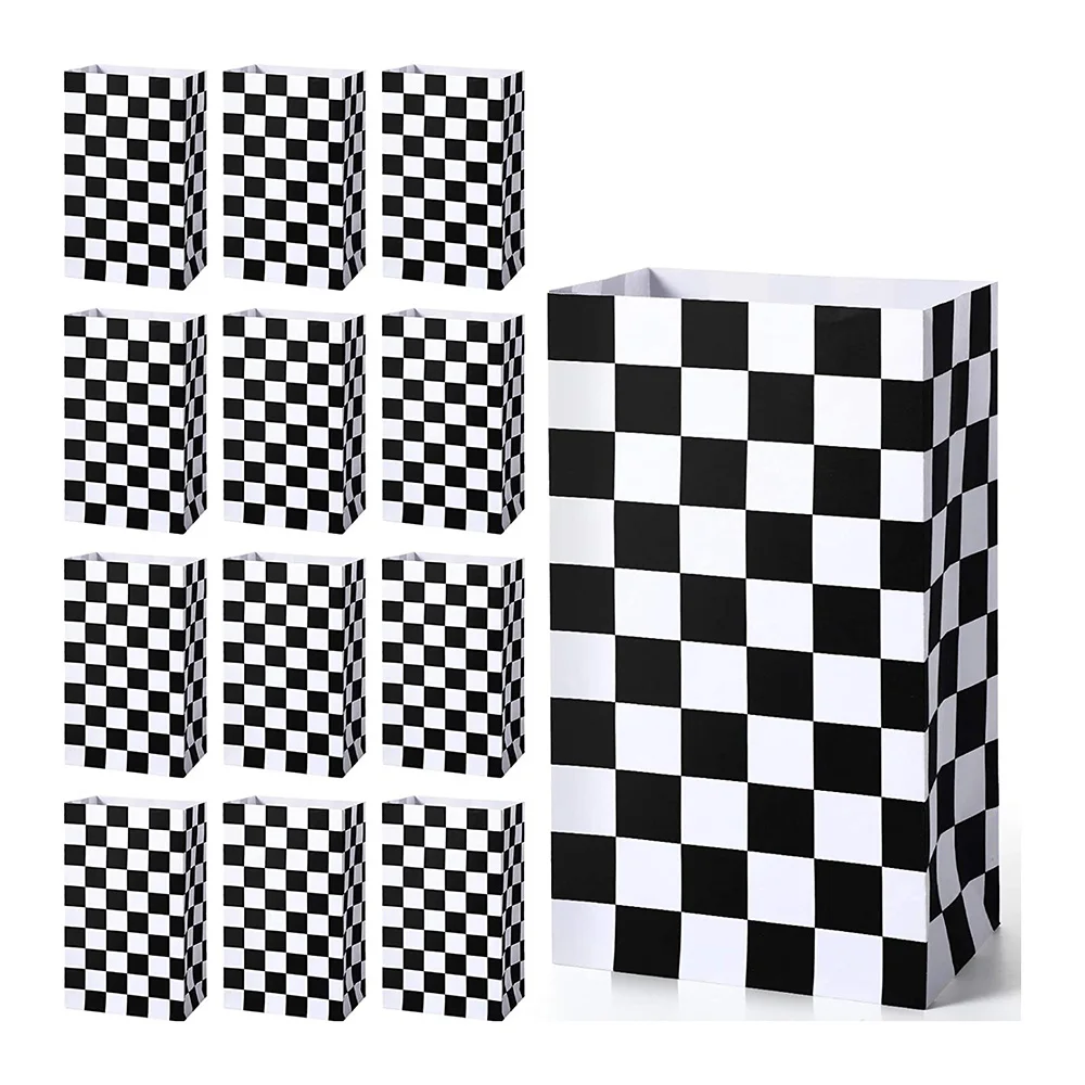 5pcs Black White Paper Bags Racing Car Party Candy Cookies Popcorn Kraft Bags Truck Cars Theme Birthday Party Favors Treat Box