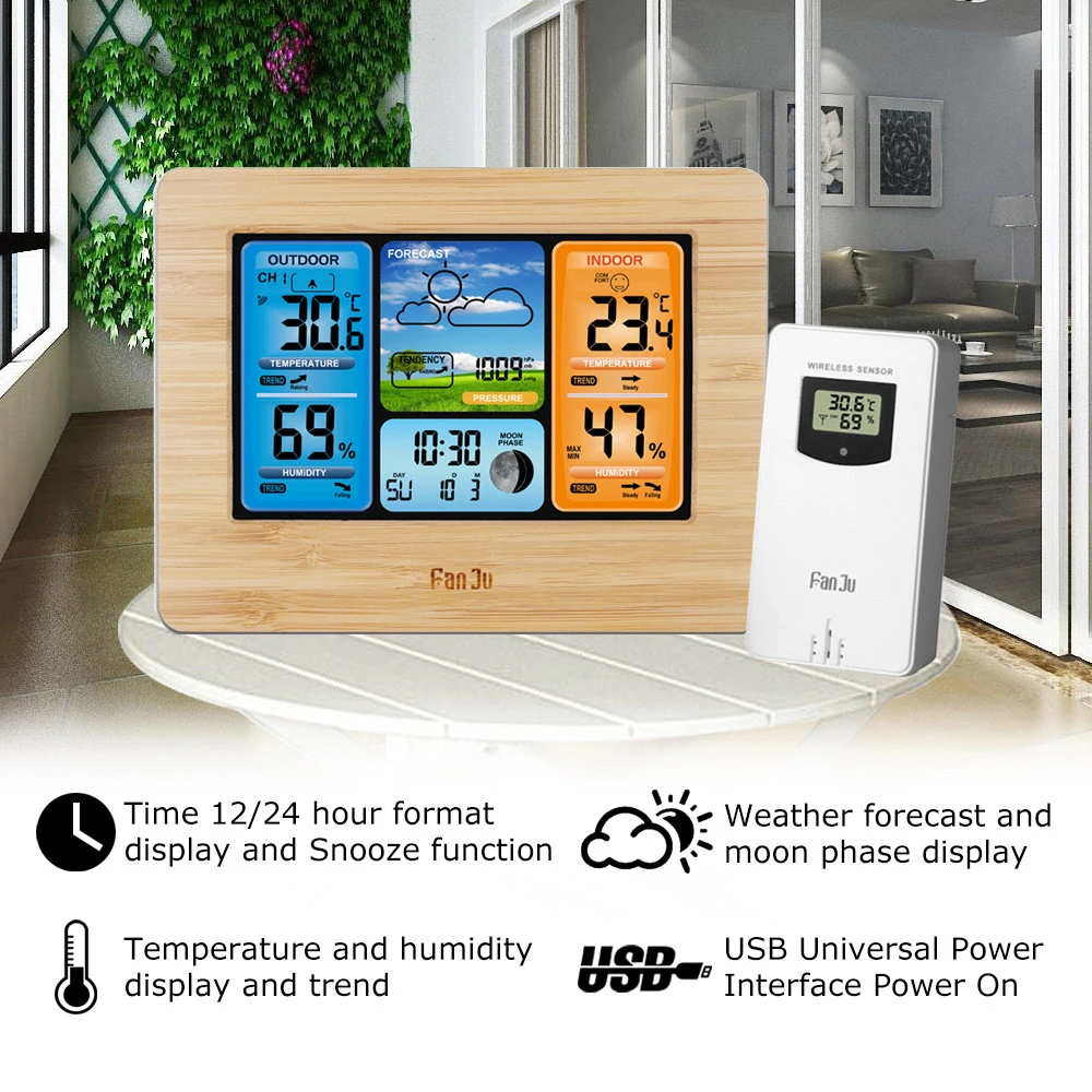 Digital Weather Station Clock Indoor Outdoor Weather Forecast Barometer Thermometer Hygrometer with Wireless Outdoor Sensor