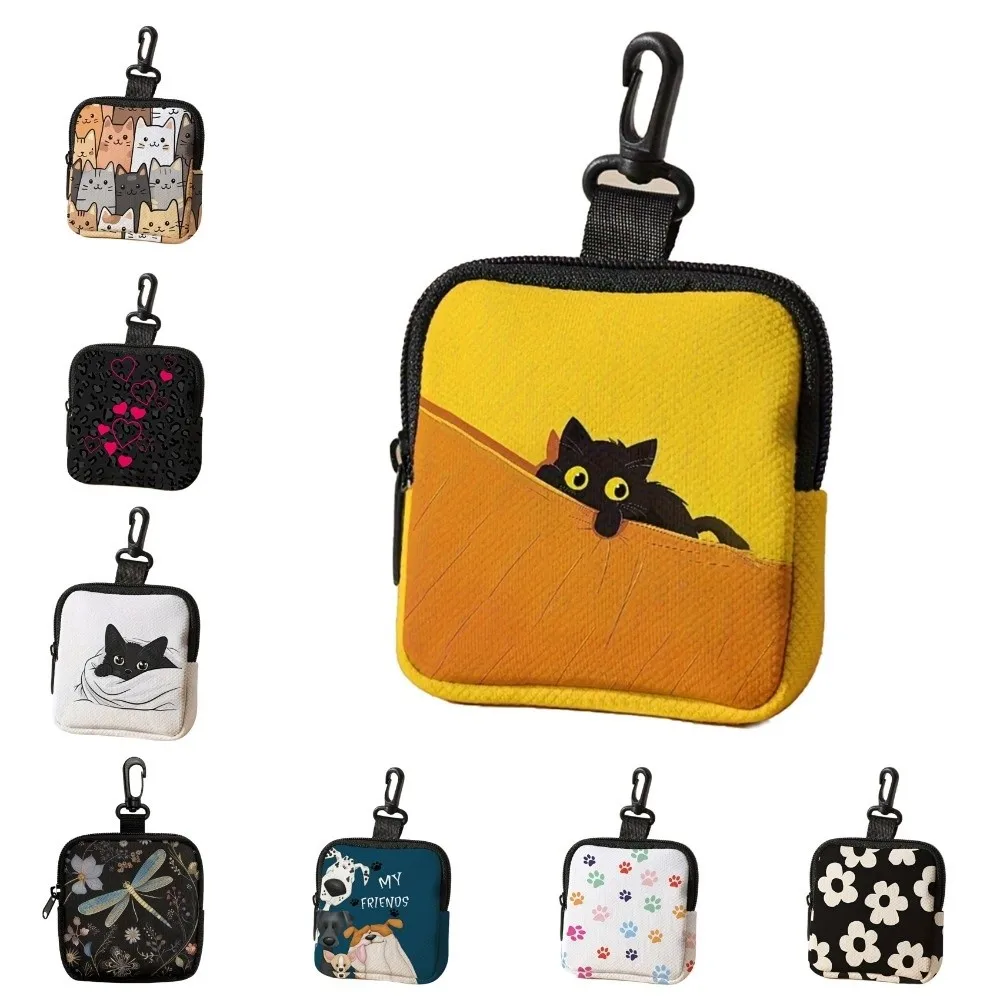 محفظة صغيرة عصرية للعملات المعدنية خفيفة الوزن مطبوعة على شكل كلب قطة حقيبة سماعة أذن محمولة متينة بسحاب حقيبة تخزين هدية للأصدقاء