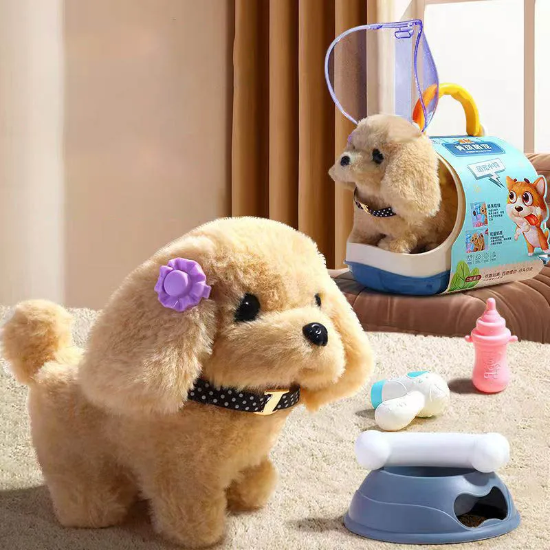 Bonitos juguetes eléctricos de simulación para cachorros de peluche, caminará y corteza, juguetes interactivos para bebés, rompecabezas para niños, perro de peluche para mascotas, regalos de cumpleaños