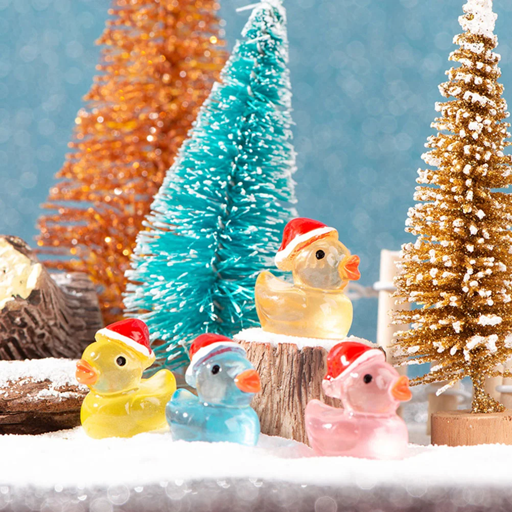 30 Pcs Christmas Duck Mini Resin Ducks Statue Miniature Fairy Gardens Ornament Animal Figurine Luminous Toys