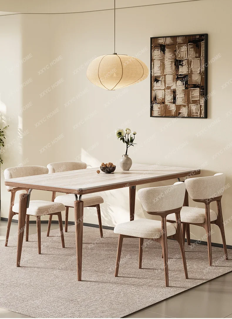 X40 Walnut Solid Wood Dining Table Modern Simple Ash Wood Travertine Rock Slab Dining Table Household Dining Table