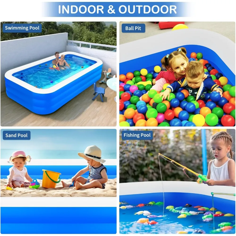 Piscina gonfiabile, 145 "X 74" X 22 "piscina gonfiabile ispessita Extra large per adulti, famiglia, piscina familiare per