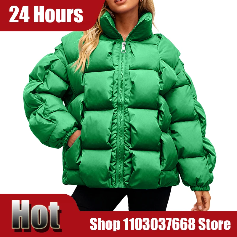 

Женская зимняя куртка, модное повседневное хлопковое пальто с длинными рукавами, корейские куртки-пузыри, одежда больших размеров, свободный высокий воротник на молнии