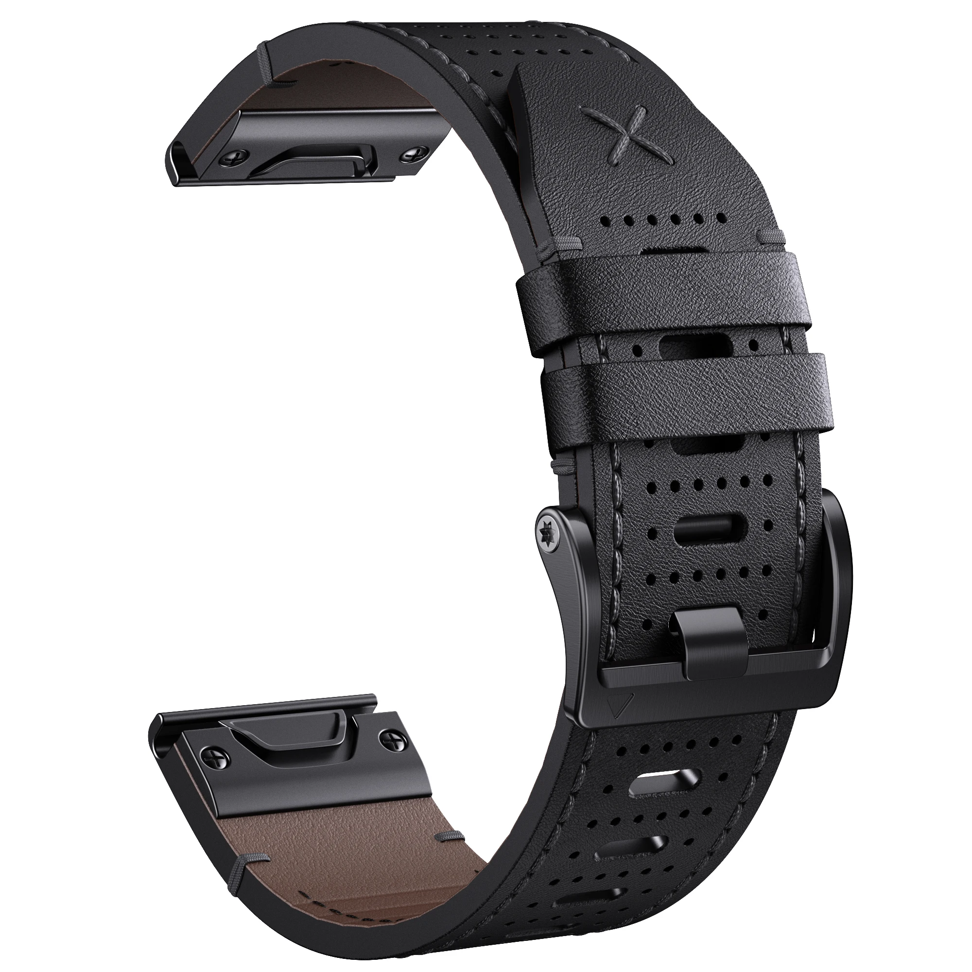 สายรัดข้อมือหนังแท้สำหรับ Garmin Fenix 6/6 Pro/ 5/7 Band สำหรับ Fenix 7X/6X Pro/ 6X/5X/5X PLUS 22นิ้ว26มม.