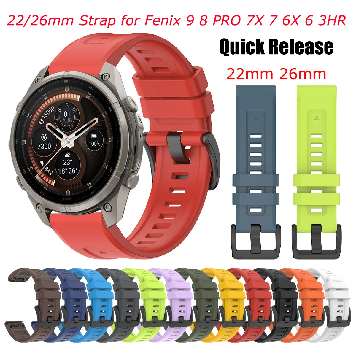 22mm 26mm QuickFit Silicone Strap for Garmin Fenix 9 Pro Solar 51mm 47mm WatchBand Fenix 8 Tactix 8 Epix Gen2 Instinct 3 Correa
