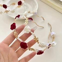 Fashion Velvet Rose Pearl Women's Headbands Luxurious Elegant Sweet Headbands Versatile Daily Women's Headbands Hair Accessories