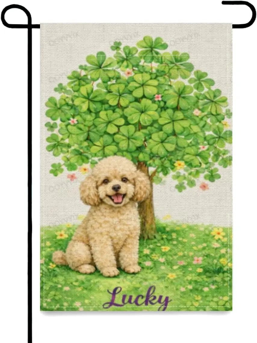St. Patrick’s Day Garden Flag Poodle with Lucky Tree Double Sided Outside Yard Decoration Small Yard Flag 12x18 Inch Porch L ZZM