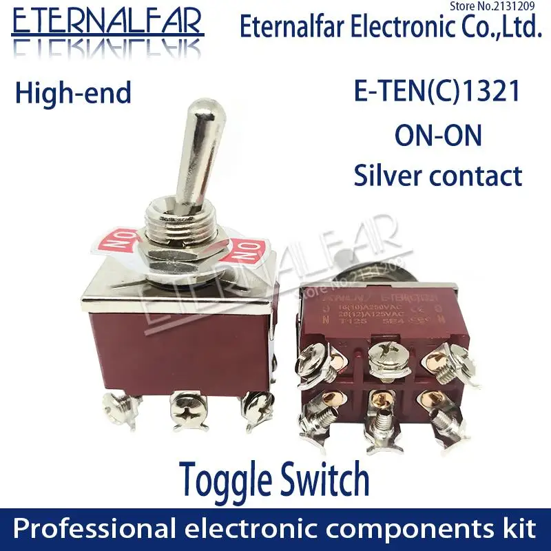 High end Quality Silver Contact E-TEN(C)1321 DPDT 12MM 15A 250V AC ON-ON 6Pin Reset Rocker Toggle Slide Switch Waterproof Boott