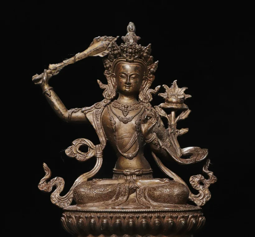 8.6'' Old Tibetan Buddhism Copper Gilt Wenshu Manjushri Goddess Sculpture statue