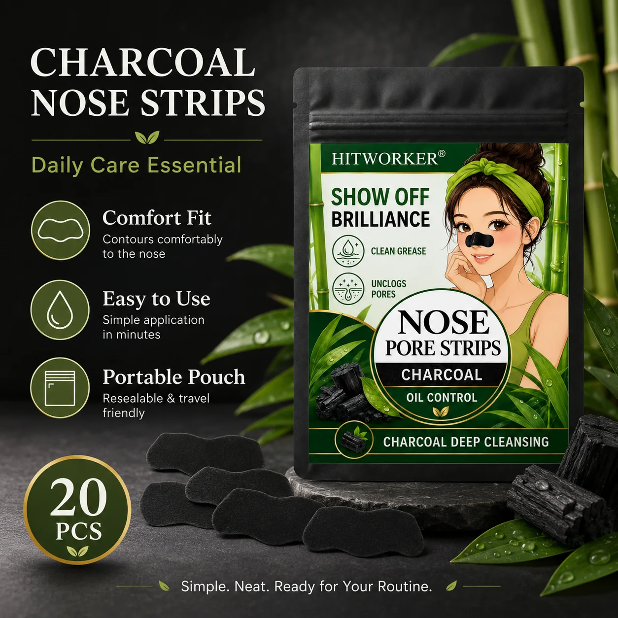 20pcs Volcanic Mud Nose Strips, Charcoal Facial Care Patches, Comfortable Fit Nose Care Strips, Easy Application Design, Daily B