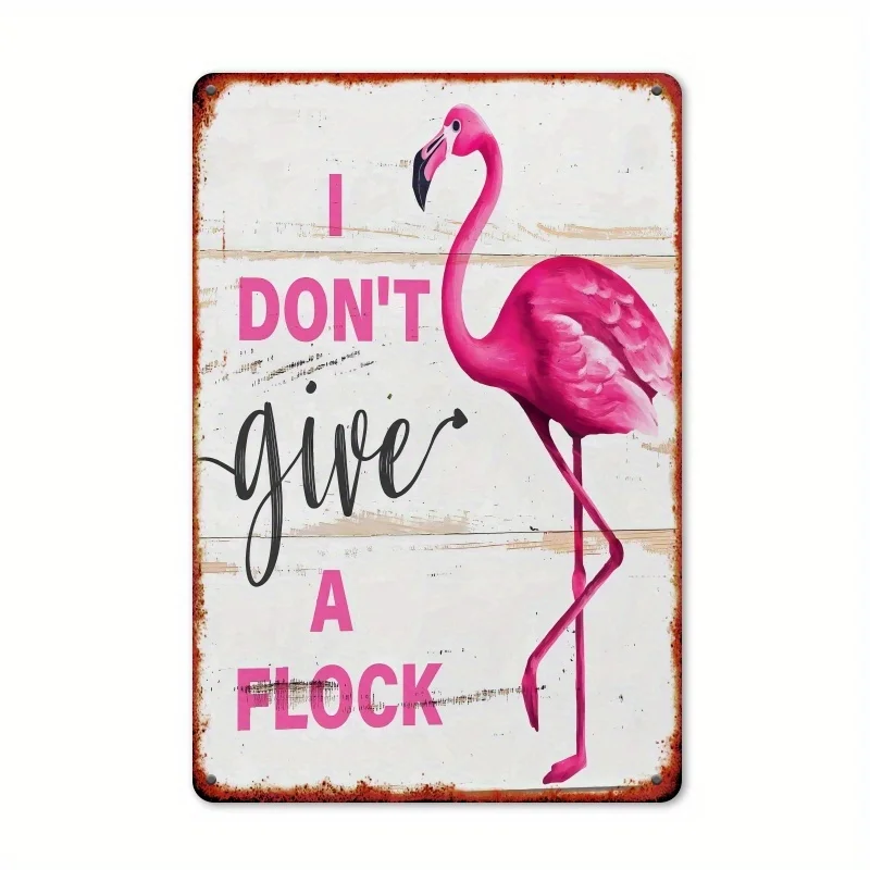 2D Flat - Single Piece of Charming Rustic Pink Flamingo Metal Wall Art - a Humorous Decor