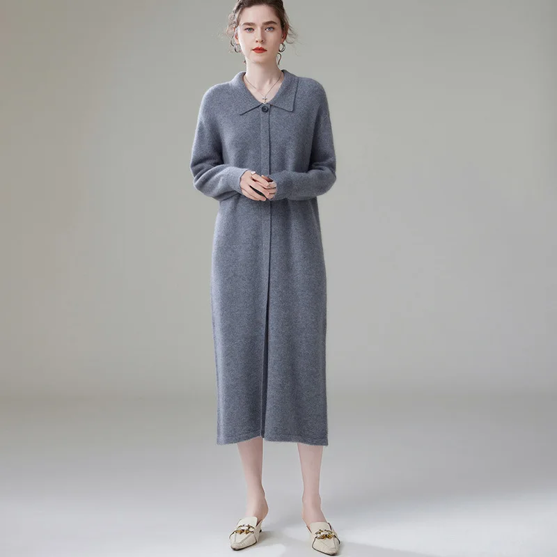 High Quality Collar Knitted Dress Women's Autumn and Winter Loose Thickened New Temperament Wool Long