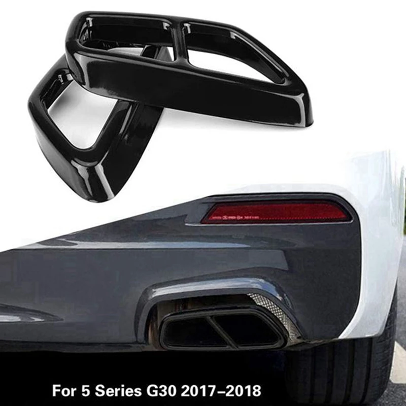 2PCS Car ABS Black Exhaust Tailpipe Cover Trim Replacement Parts Accessories  For BMW 5 Series G30 528Li 530Li 2017-2018