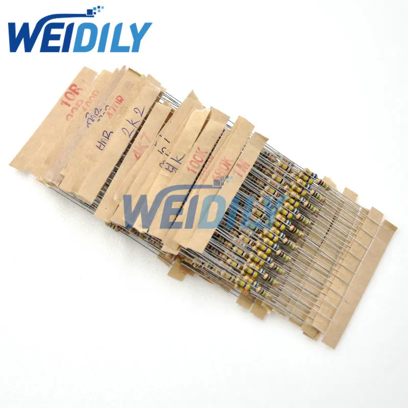 300PCS Zestaw rezystorów 1/4W 0.25W 5% 30 wartości * 10szt Rezystancja folii węglowej 10R - 1M ohm Zestaw czterokolorowych rezystorów