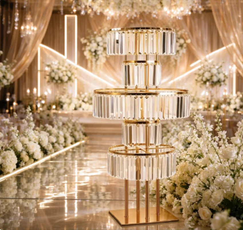 1/2 pieces 5 Tiers Gold Wedding Party Supply Store Store Vase Centerpiece Acrylic Flower Stand with Hanging Acrylic