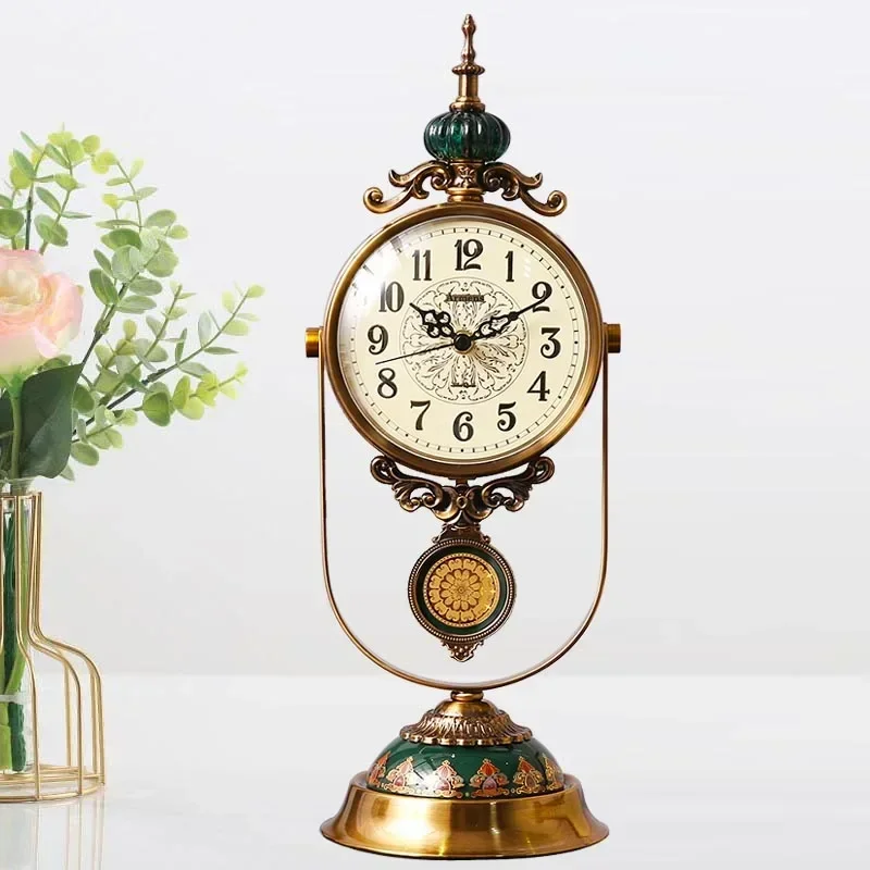 European-StyleHome Living Room Clock Fashion Retro Deer Decoration Creative Desktop Pendulum Clock Mute Desk
