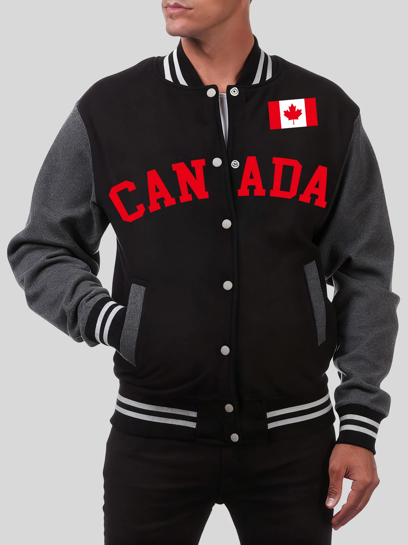 

Canada National Letter Print Jacket Men Street Fleece Baseball Jersey Fashion Casual Coat Autumn Loose Tops Personality Clothes