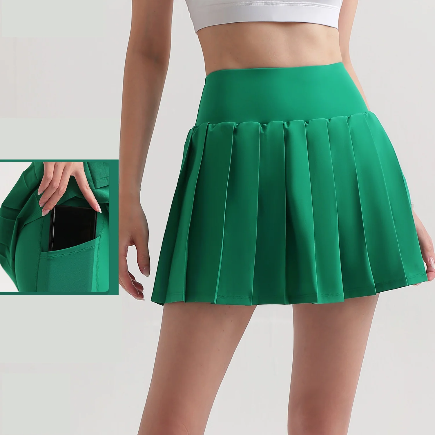 Sexy And Charming Tennis Skirt Gym Running Solid Color Sports Skirt Lycra Pleated Yoga Skirt One-piece Anti-glare Women's Skirt