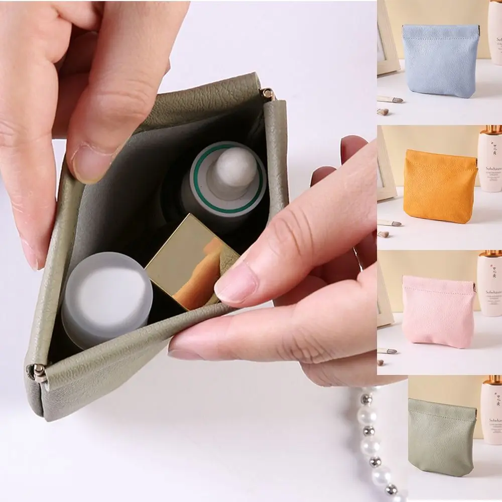 PU Texture PU Leaf Spring Bag Cosmetic Bag Solid Color Self-closing Storage Bag Coin Purse Small Item Bags Outdoor