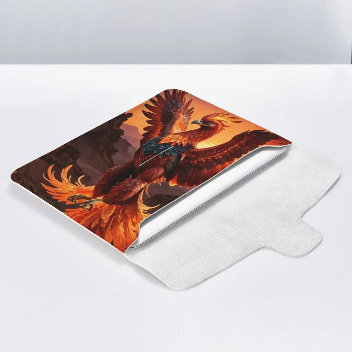 Phoenix Mythical Bird With Fiery Wings PU Leather Horizontal Laptop Sleeve Shockproof Soft Lining Notebook Case 13 Inch