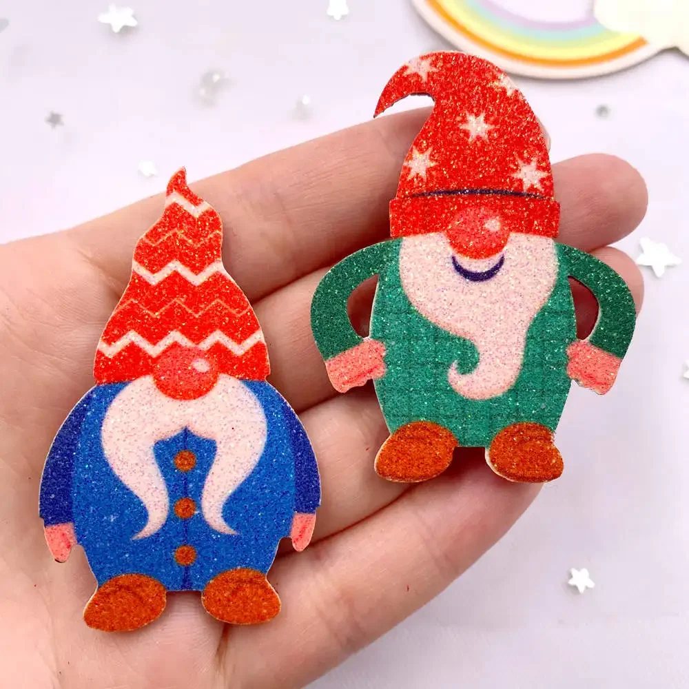 10szt Glitter Felt Fabric Nonwovens Colorful Santa Claus Wearing Nightcap Applique DIY Sewing Patch Supplie Accessorie E892 C