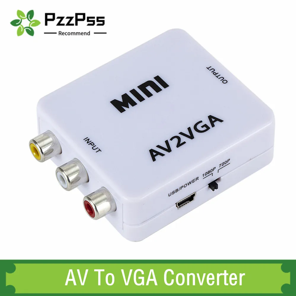 PzzPss 1080P Mini konwerter konwerter wideo RCA AV na wideo VGA konwerter z 3.5mm Audio AV2VGA / CVBS + Audio na PC HDTV