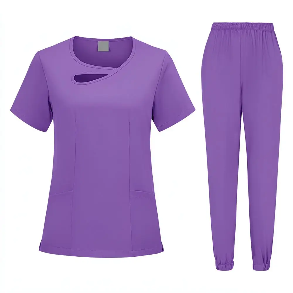 For For HZMNOI Comfortable Unisex Medical Scrub Suit Short Sleeve V Neck Uniform Elastic Breathable Workwear Dental Clinic