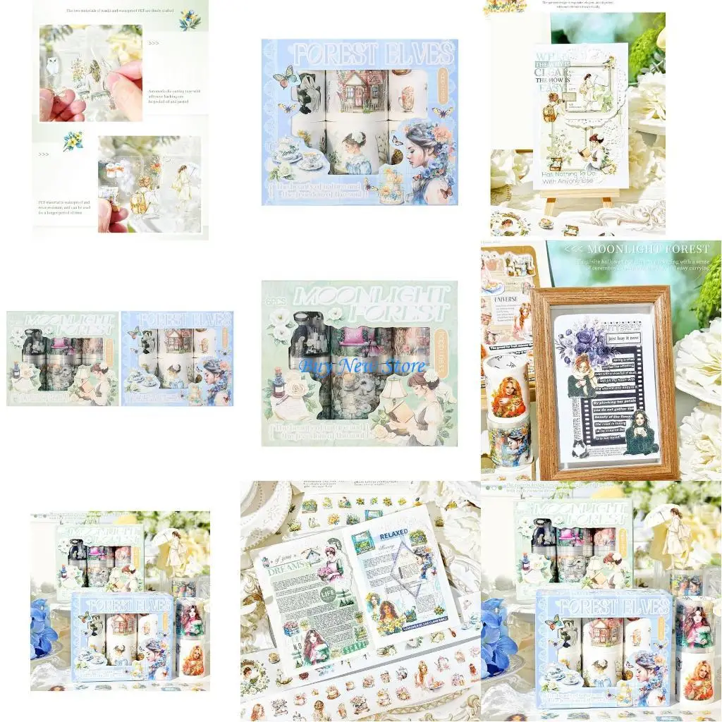 

20CE 6Rolls Pre Cut DecorativeTape 50mmX2M Clear PET Landscape Sticker Tape for Scrapbooking Photo Frame Journal Wrapping