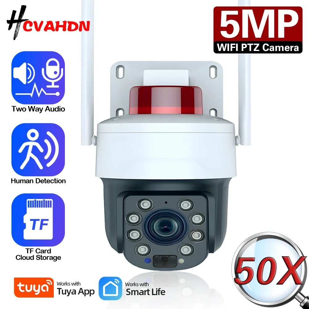 

Smart Life 5MP 50-кратный зум Wi-Fi IP-камера безопасности Скоростная купольная уличная камера Tuya с автоматическим отслеживанием PTZ Беспроводная камера видеонаблюдения P2P