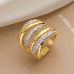 NEWBUY Luxury AAA Cubic Zirconia Pave Setting Copper Jewelry Trendy Gold Color Wedding Rings For Women