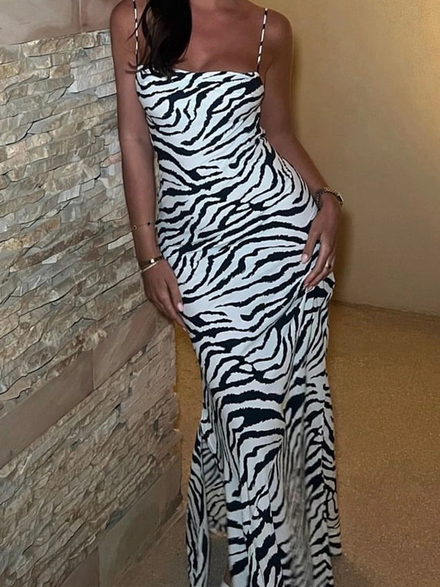 Maxikleid mit Leopardenmuster, Neckholder, ärmellos, rückenfrei, figurbetont, langes Kleid, Sommer-Strandkleid für Damen