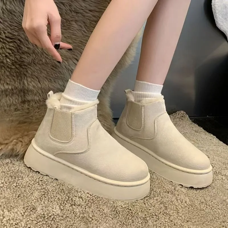 

Women's Sheepskin and Wool Integrated Snow Boots, Real Leather and Fur, Winter Thick and Warm Boots for Female