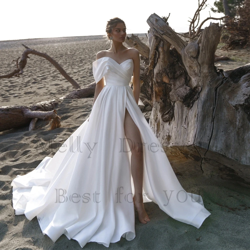 

Ivory Side Slit Wedding Dresses with Pleat 2024 Summer Sleeveless Off Shoulder Bridal Gowns for Women 2025 Vestido De Novia New