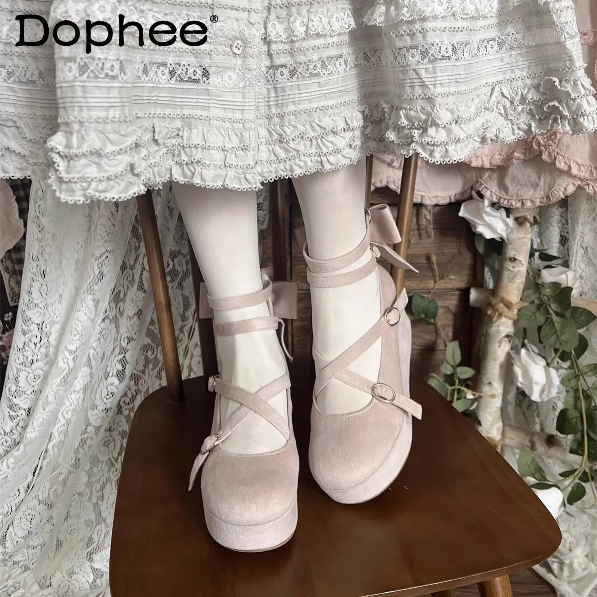 

Original Girl's Velvet Lolita Mary Jane Shoes for Women Spring and Autumn Princess Tea Party Lo High Heels Pumps Platform Shoes