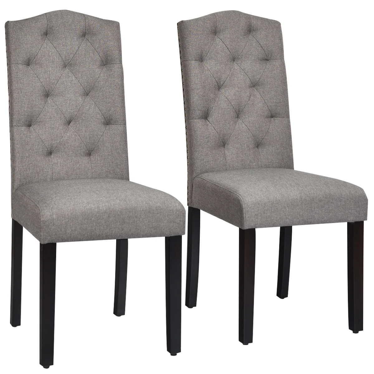 

Set of 2 Tufted Dining Chair Upholstered w/ Nailhead Trim & Rubber Wooden Legs