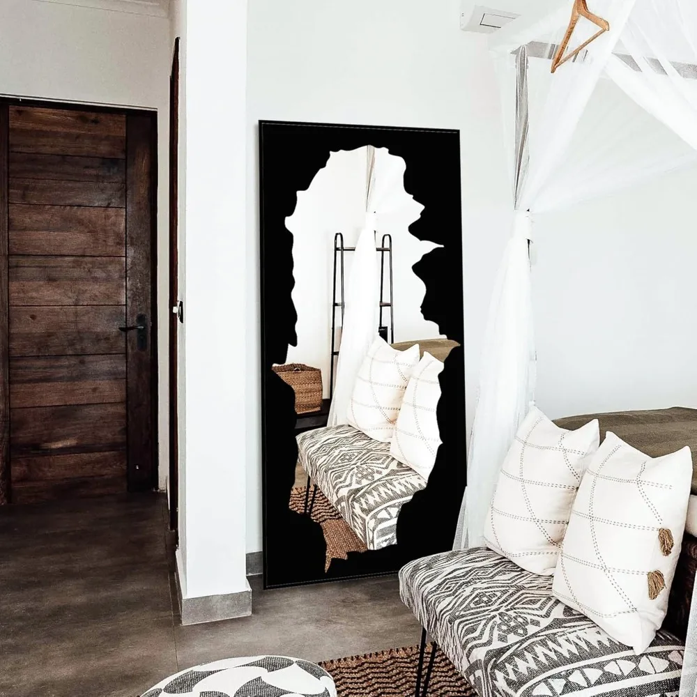 55"x28" Shatterproof Full-Length Mirror with Artistic Black Overlay, Perfect for Living Room, Bedroom, and Bathroom Decor