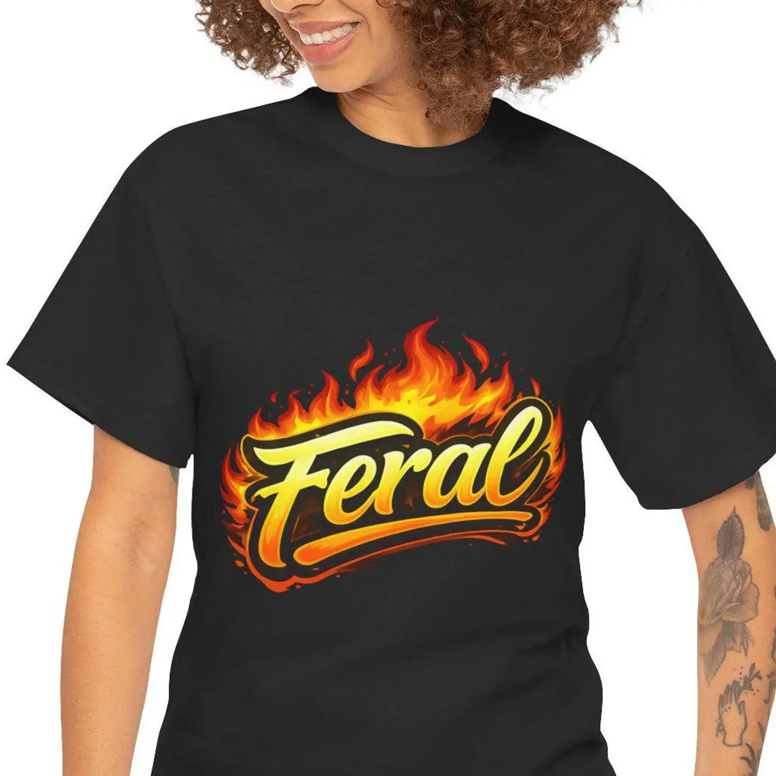 Feral Flame Script T Shirt Fire  vintage Washed Soft Breathable designer clothes fashion Slightly streetwear Stretched Unisex