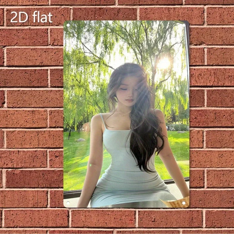 

Rustic Retro Advertising Sign for Home Decor，Metal Wall Art Sign - Elegant Woman in Nature Poster, Minimalist Green & White, 2D